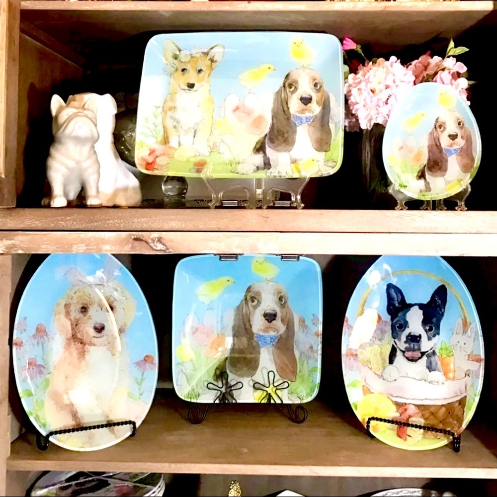 5pc Easter Dogs Glass Serving Set ◈ Frenchie Corgi